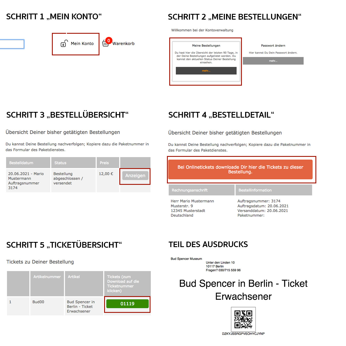 SChrittweise zum Online Ticket